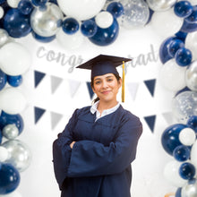 Load image into Gallery viewer, Navy Blue &amp; Silver Balloon Garland Kit | 120 Pack |  Navy Blue, Chrome Silver, White, Silver Confetti Balloons