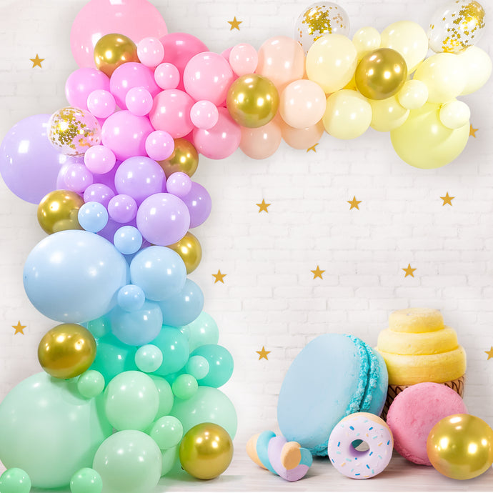 Pastel Balloon Garland Kit | 120 Pack | 8 Rainbow Colors, Chrome Gold Balloons
