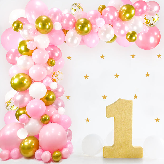 Pink Balloon Garland Kit | 120 Pack | Pink, Chrome Gold, White Balloons